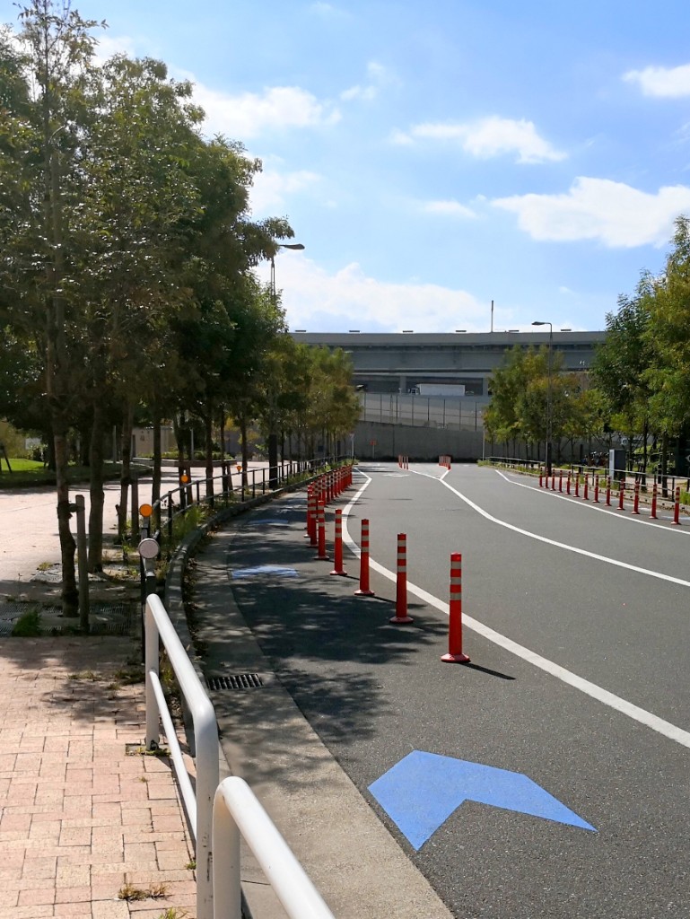広い路肩にブルーの矢羽